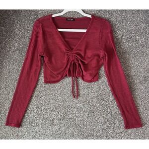 Papermoon S Cropped Sweetheart Open Knit Y2K FairyGoth Witchy Ruched Long Sleeve